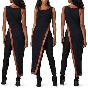 STAUD Black Brown Pointer Top Asymmetric Hem Tank Dress, Medium